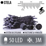 Stela spojovateľná led svetelná záclona vonkajšia flash - 50led - 3m studená biela