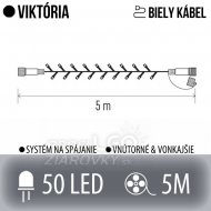 Viktória spojovateľná led svetelná reťaz vonkajšia - 50led - 5m studená biela - biely kábel