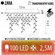 Zara spojovateľná led svetelná záclona vonkajšia flash - 100led - 2,5m červená/vintage - transparentný kábel