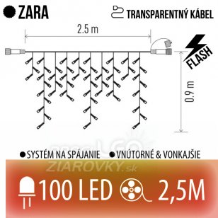 Zara spojovateľná led svetelná záclona vonkajšia flash - 100led - 2,5m červená/vintage - transparentný kábel