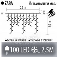 Zara spojovateľná led svetelná záclona vonkajšia flash - 100led - 2,5m studená biela - transparentný kábel