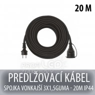 Predlžovací kábel spojka vonkajší 3x1,5 guma - 20m čierny ip44