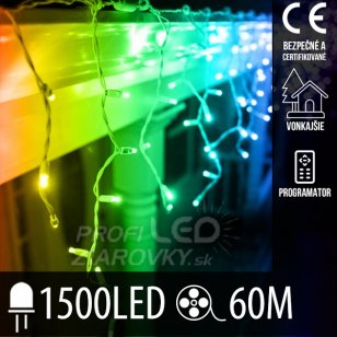 Vianočná led svetelná záclona vonkajšia - programy - 1500led - 60m multicolour