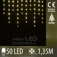 Vianočná led svetelná záclona vnútorná flash - záves - hviezdy - 50led - 1,35m teplá biela