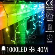 Vianočná led svetelná záclona vonkajšia - programy - časovač + diaľkový ovládač- 1000led - 40m multicolour