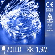 Vianočná led svetelná mikro reťaz na batérie - 20led - 1,9m modrá