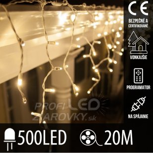 Vianočná led svetelná záclona na spájanie vonkajšia - programy - 500led - 20m teplá biela