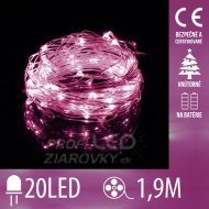 Vianočná led svetelná mikro reťaz na batérie - 20led - 1,9m ružová