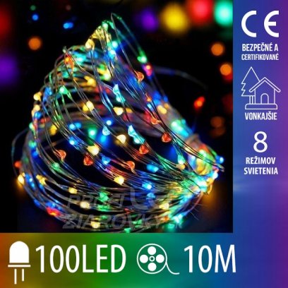 Vianočná led svetelná mikro reťaz vonkajšia + programator - 100led - 10m multicolour