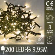 Vianočná led svetelná reťaz vonkajšia na spájanie s časovačom + programy - 200led - 9,95m teplá biela