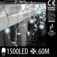 Vianočná led svetelná záclona vonkajšia flash - 1500led - 60m - studená biela / studená biela