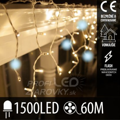 Vianočná led svetelná záclona vonkajšia flash - 1500led - 60m teplá biela / studená biela