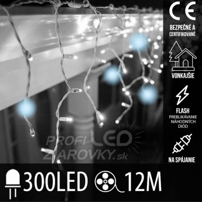 Vianočná led svetelná záclona na spájanie vonkajšia flash - 300led - 12m - studená biela / studená biela