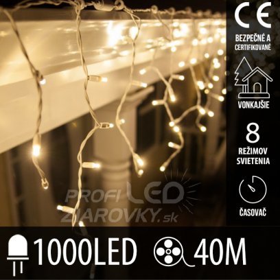 Vianočná led svetelná záclona vonkajšia - programy - časovač + diaľkový ovládač- 1000led - 40m teplá biela