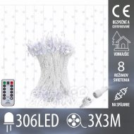 Vianočná led svetelná záclona na spájanie vonkajšia - záves - programy - 306led - 3x3m studená biela