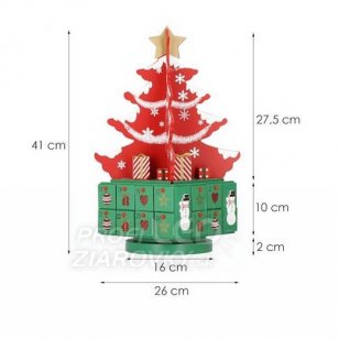 Drevený adventný kalendár - 24 zásuviek, vianočný stromček