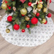 Koberček pod Vianočný stromček - 55cm - biela umelá kožušina - viacfarebné vločky