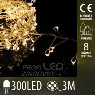 Vianočná led svetelná mikro reťaz cluster vonkajšia + programator - 300led - 3m teplá biela