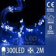 Vianočná led svetelná mikro reťaz vonkajšia + programator - anjelské vlasy 15 liniek - 300led - 2m modrá