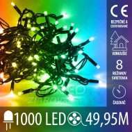 Vianočná led svetelná reťaz vonkajšia s časovačom + programy - 1000led - 49,95m multicolour