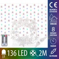 Vianočná led svetelná záclona na spájanie vonkajšia - hviezdy - programy - časovač + diaľkový ovládač - 136led - 2m multicolour