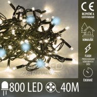 Vianočná LED svetelná záclona vonkajšia Flash - časovač + diaľkový ovládač - 800LED - 40M Teplá Biela+Studená biela