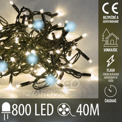 Vianočná LED svetelná záclona vonkajšia Flash - časovač + diaľkový ovládač - 800LED - 40M Teplá Biela+Studená biela