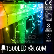 Vianočná led svetelná záclona vonkajšia - programy - časovač + diaľkový ovládač - 1500led - 60m multicolour