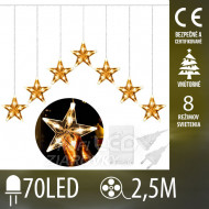 Vianočná led svetelná záclona na spájanie vnútorná - hviezdy - programy - 70led - 2,5m teplá biela