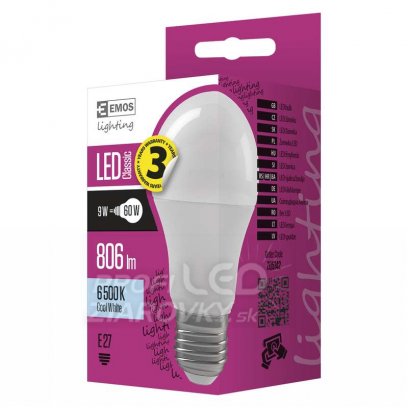 Led žiarovka classic a60 9w e27 studená biela