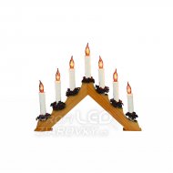 Svietnik pyramída, drevo, 7 žiaroviek tvaru plameňa sviečky, 230v