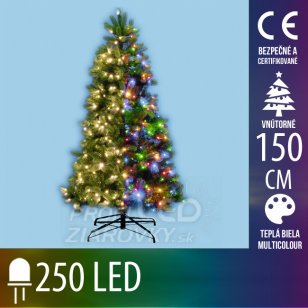 Umelý ako živý! vianočný stromček s integrovaným led osvetlením - 3d+2d ihličie - 250led - 150cm multicolour+teplá biela