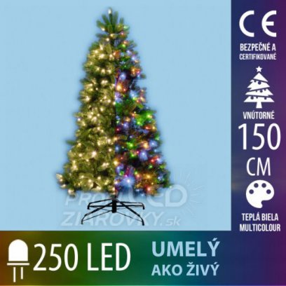 Umelý ako živý! vianočný stromček s integrovaným led osvetlením - 3d+2d ihličie - 250led - 150cm multicolour+teplá biela