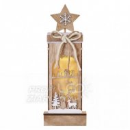LED dekorácia drevená – zimná krajina, 34 cm, 2x AA, vnútorná, teplá biela, časovač