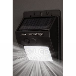 Solárny LED reflektor 3W - 5500-6000K - Studená biela - IP65 čierny