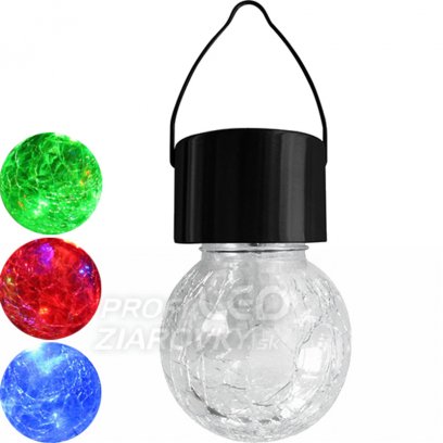 Solárne LED záhradné svietidlo, závesné, RGB LED sklenená guľa - čierna - Polux