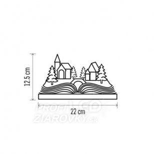 LED vianočná dedinka – kniha, 12,5 cm, 3× AA, vnút., teplá biela