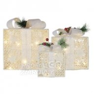 LED darčeky s ozdobou, 3 veľkosti, vnútorné, teplá biela
