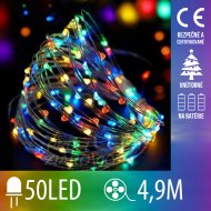 Vianočná led svetelná mikro reťaz na batérie - 50led - 4,9m multicolour