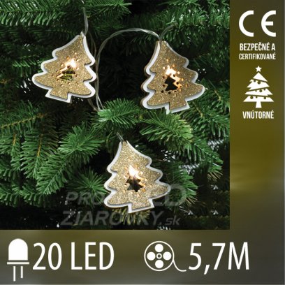 Vianočná led svetelná reťaz vnútorná - drevené stromčeky - 20led - 5,7m teplá biela
