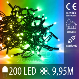 Vianočná led svetelná reťaz vonkajšia na spájanie - 200led - 9,95m multicolour