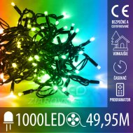 Vianočná led svetelná reťaz vonkajšia s časovačom + programy - 1000led - 49,95m multicolour