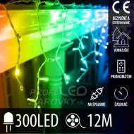 Vianočná led svetelná záclona na spájanie vonkajšia - programy - časovač + diaľkový ovládač - 300led - 12m multicolour