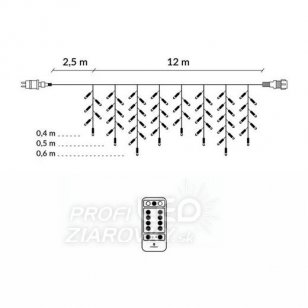 Vianočná led svetelná záclona na spájanie vonkajšia - programy - časovač + diaľkový ovládač - 300led - 12m teplá biela