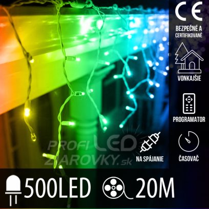 Vianočná led svetelná záclona na spájanie vonkajšia - programy - časovač + diaľkový ovládač - 500led - 20m multicolour
