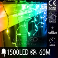 Vianočná led svetelná záclona vonkajšia - programy - časovač + diaľkový ovládač - 1500led - 60m multicolour