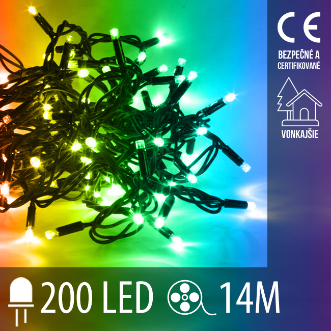 Vianočná led svetelná reťaz vonkajšia - 200led - 14m multicolour
