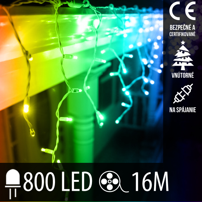 Vianočná led svetelná záclona na spájanie vnútorná 800led - 16m multicolour