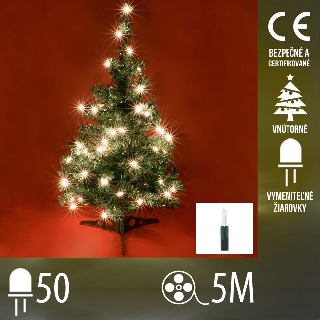 Vianočná svetelná reťaz vnútorná - 50 vymeniteľných žiaroviek - 50m teplá biela